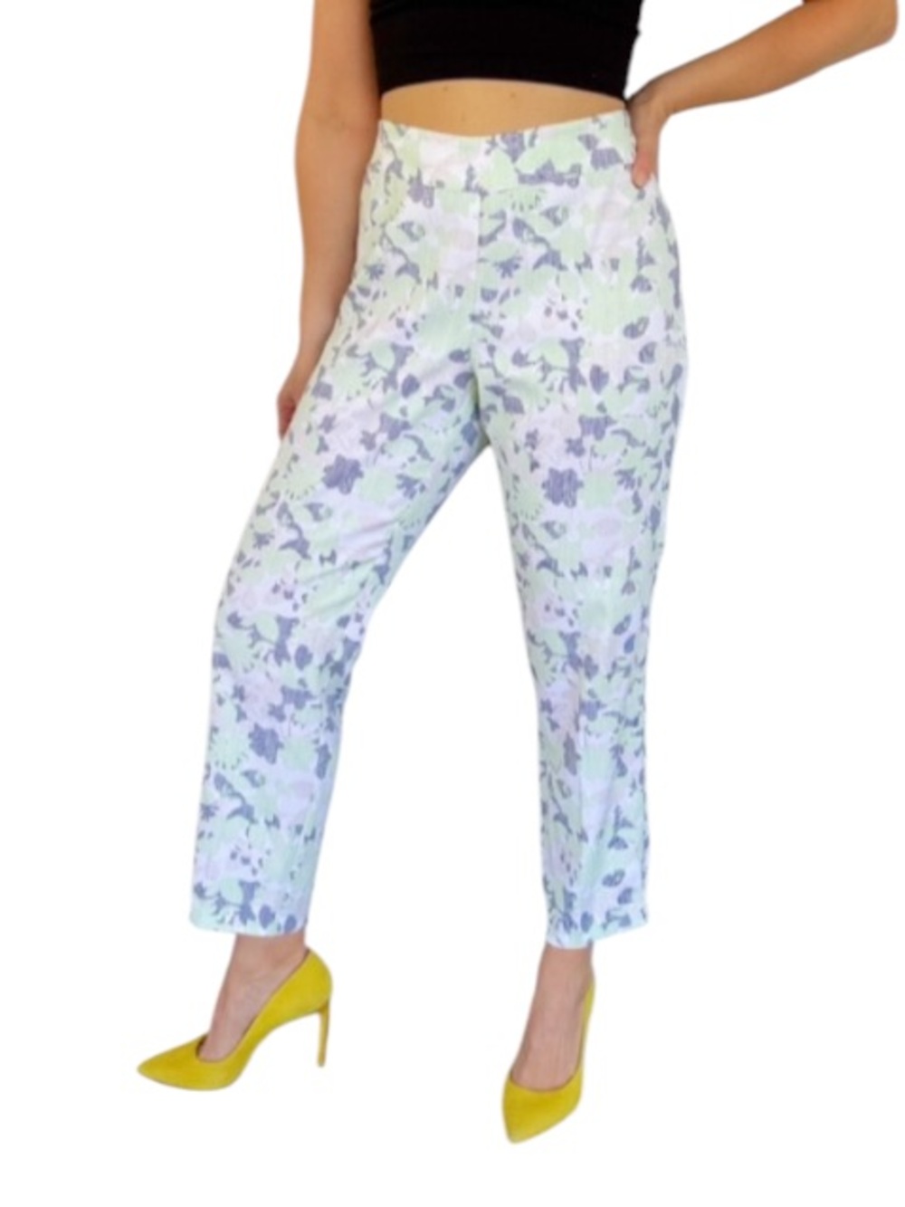 IZOD Golf navy blue neon green floral print high rise straight leg pants size 8